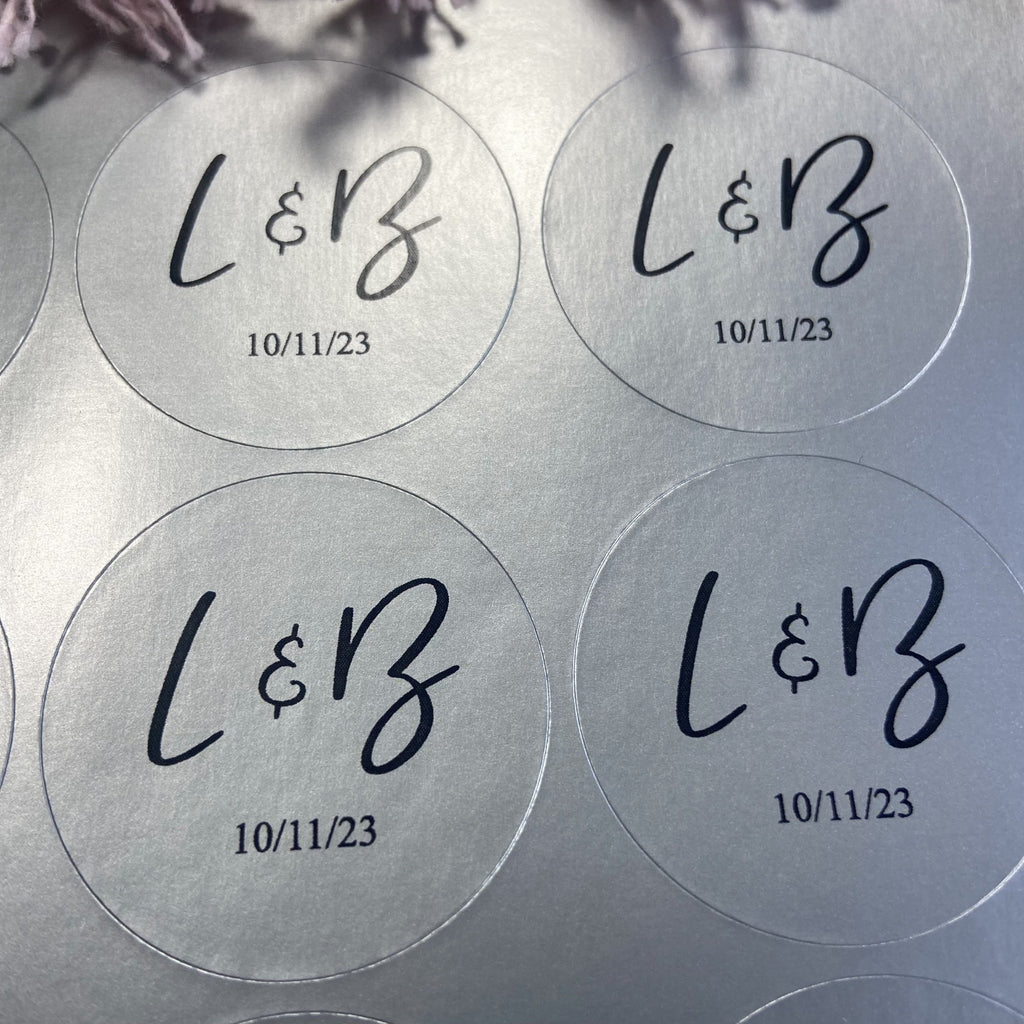 Metallic Silver Personalised Stickers - Initials Design 3 - Confetti Bee