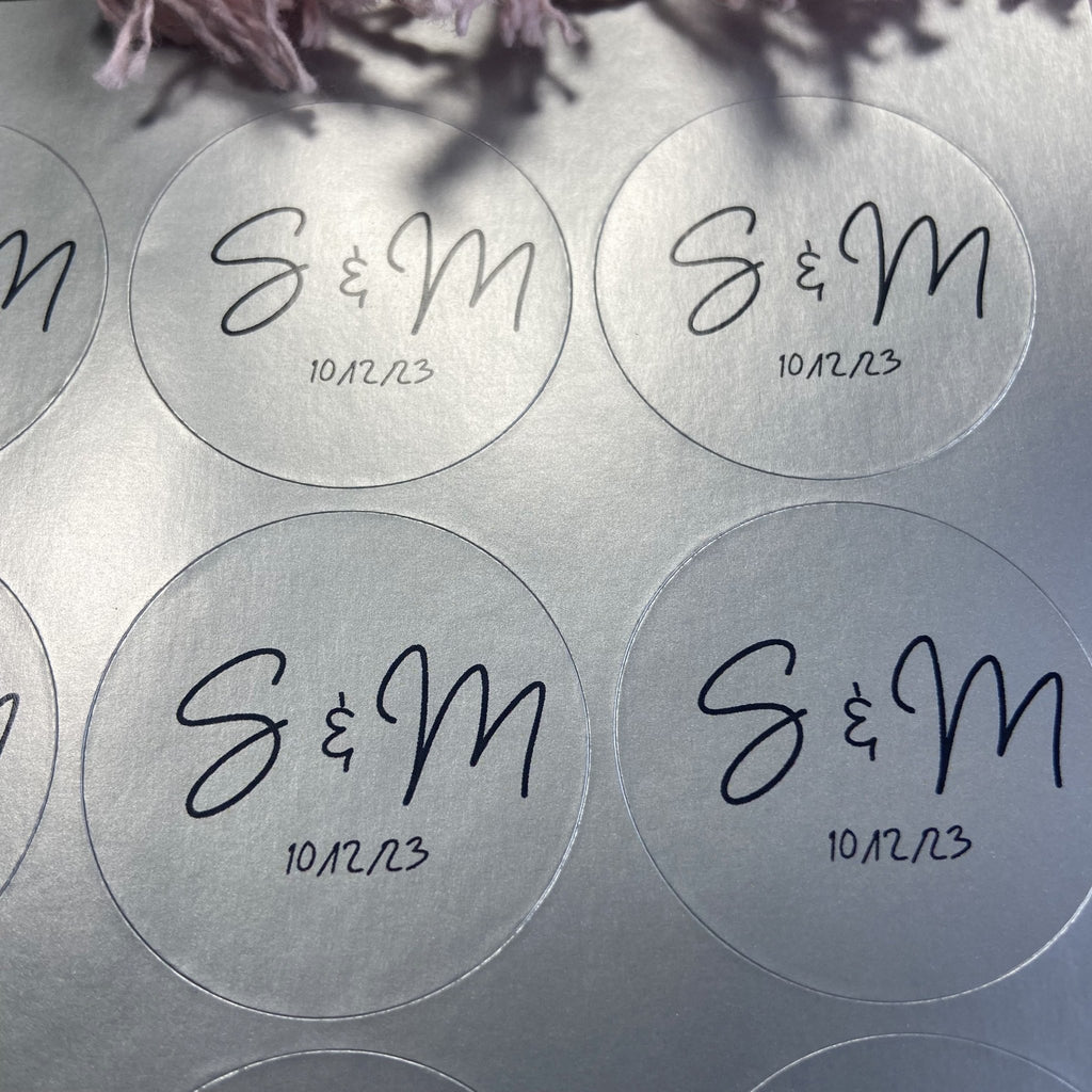 Metallic Silver Personalised Stickers - Initials Design 4 - Confetti Bee