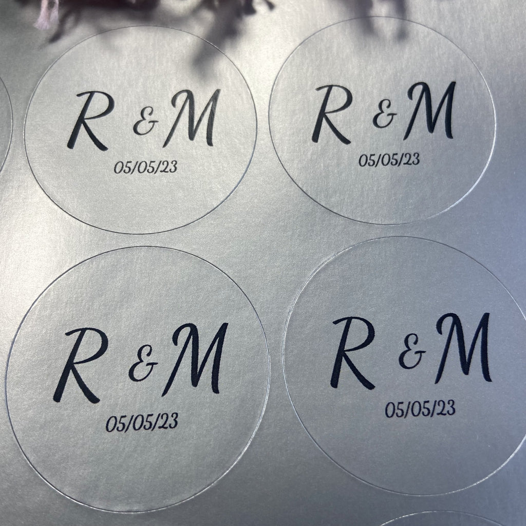 Metallic Silver Personalised Stickers - Initials Design 5 - Confetti Bee