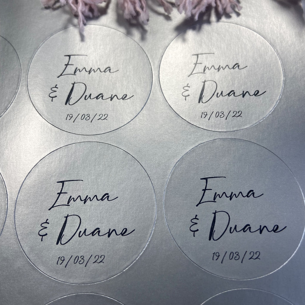 Metallic Silver Personalised Stickers - Names Design 1 - Confetti Bee