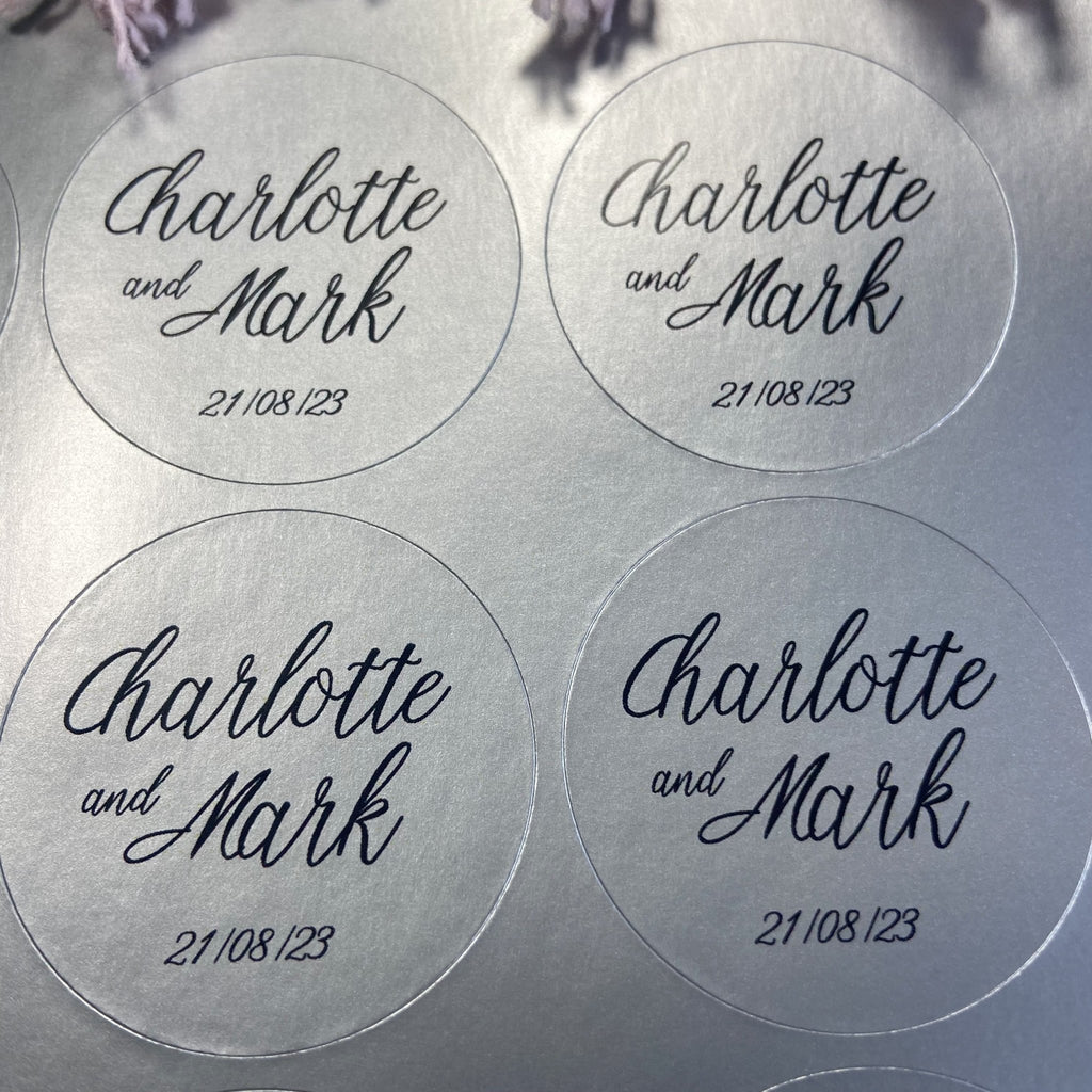 Metallic Silver Personalised Stickers - Names Design 2 - Confetti Bee