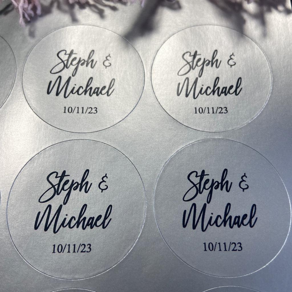 Metallic Silver Personalised Stickers - Names Design 3 - Confetti Bee