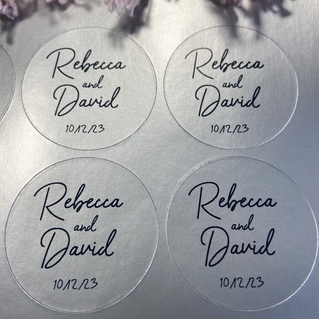 Metallic Silver Personalised Stickers - Names Design 4 - Confetti Bee