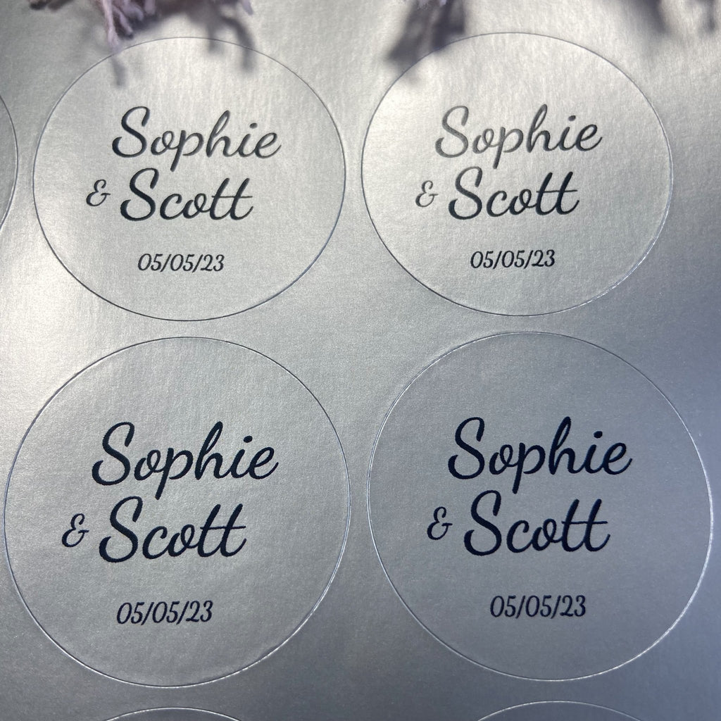 Metallic Silver Personalised Stickers - Names Design 5 - Confetti Bee