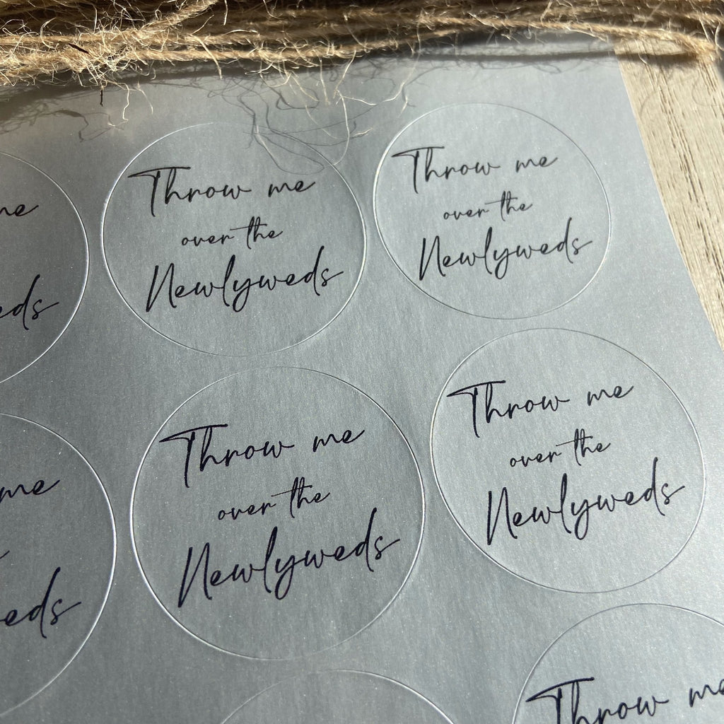 Metallic Silver Stickers - Throw Me Over The Newlyweds Design 2 - Confetti Bee