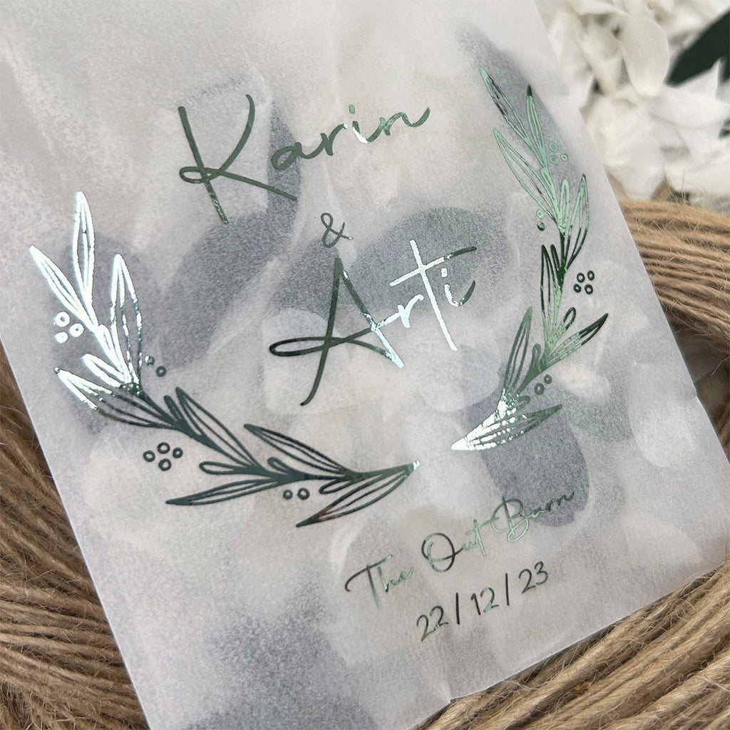 Personalised Foiled Glassine Confetti Packets - Festive Design 2 - Confetti Bee