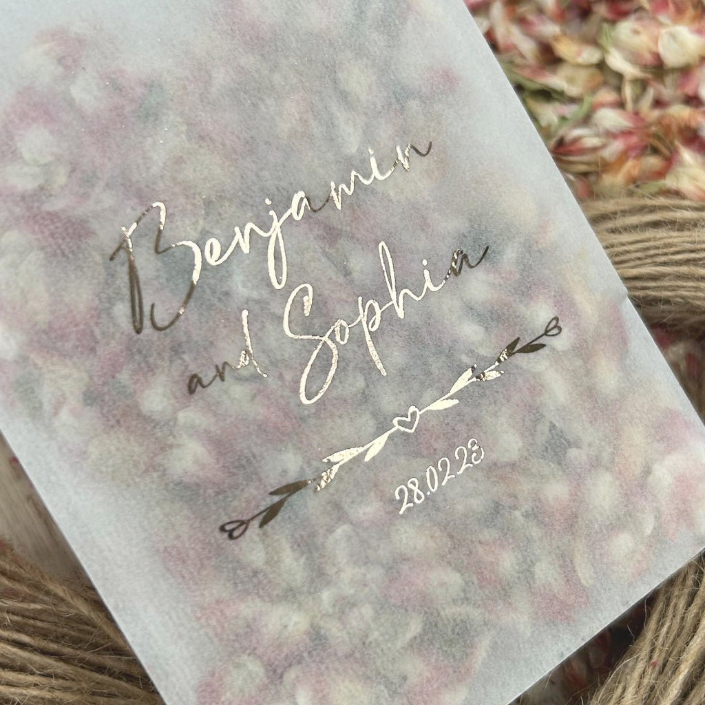 Personalised Foiled Glassine Confetti Packets - Floral Design 2 - Confetti Bee