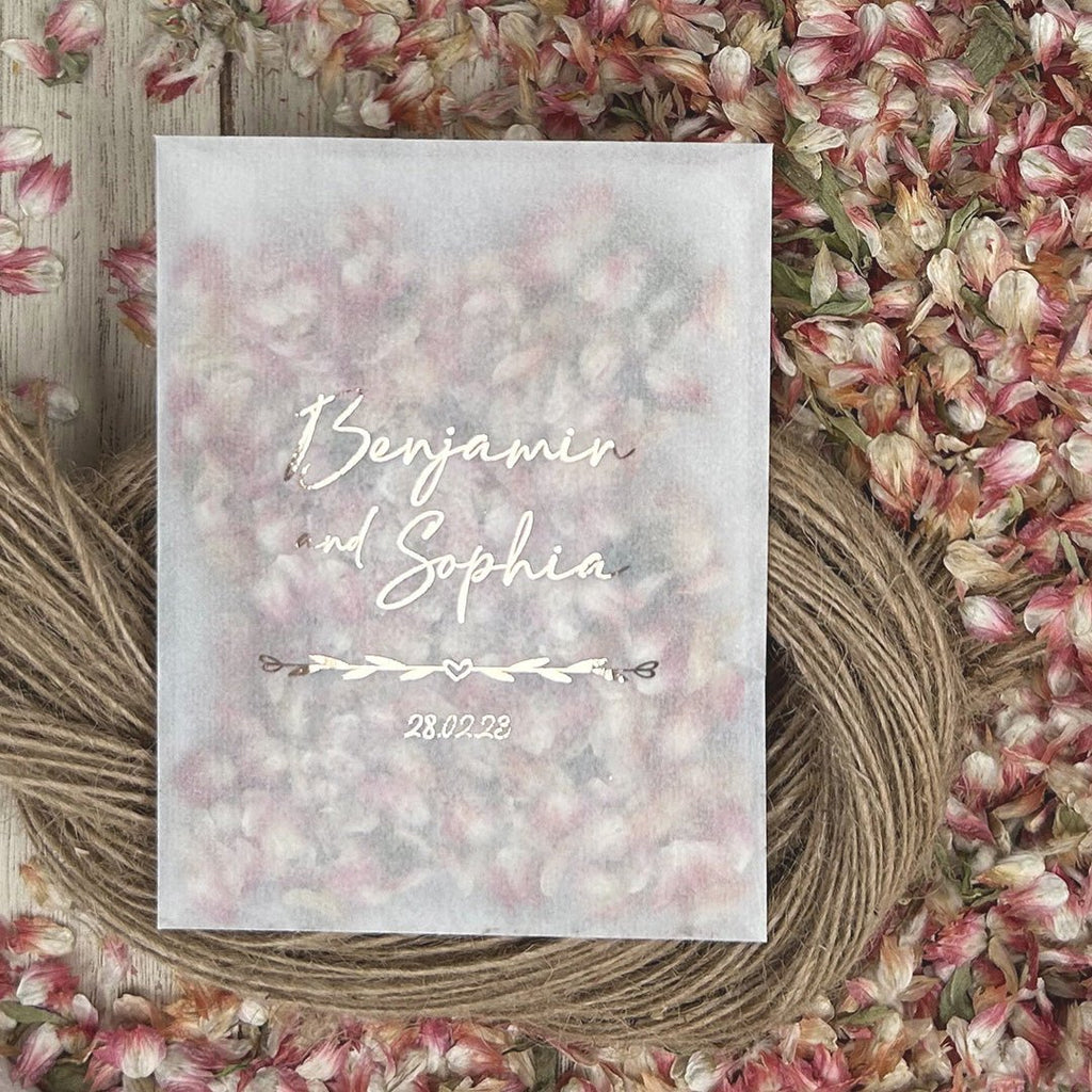 Personalised Foiled Glassine Confetti Packets - Floral Design 2 - Confetti Bee
