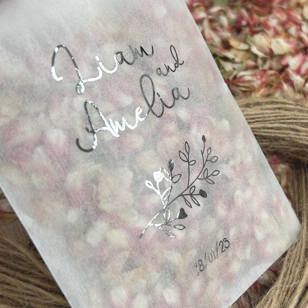 Personalised Foiled Glassine Confetti Packets - Floral Design 3 - Confetti Bee