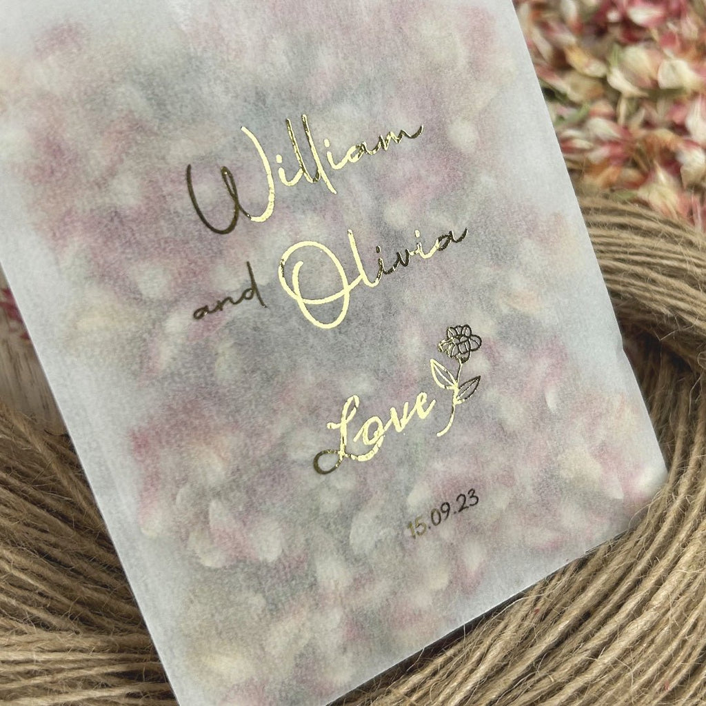 Personalised Foiled Glassine Confetti Packets - Floral Design 5 - Confetti Bee