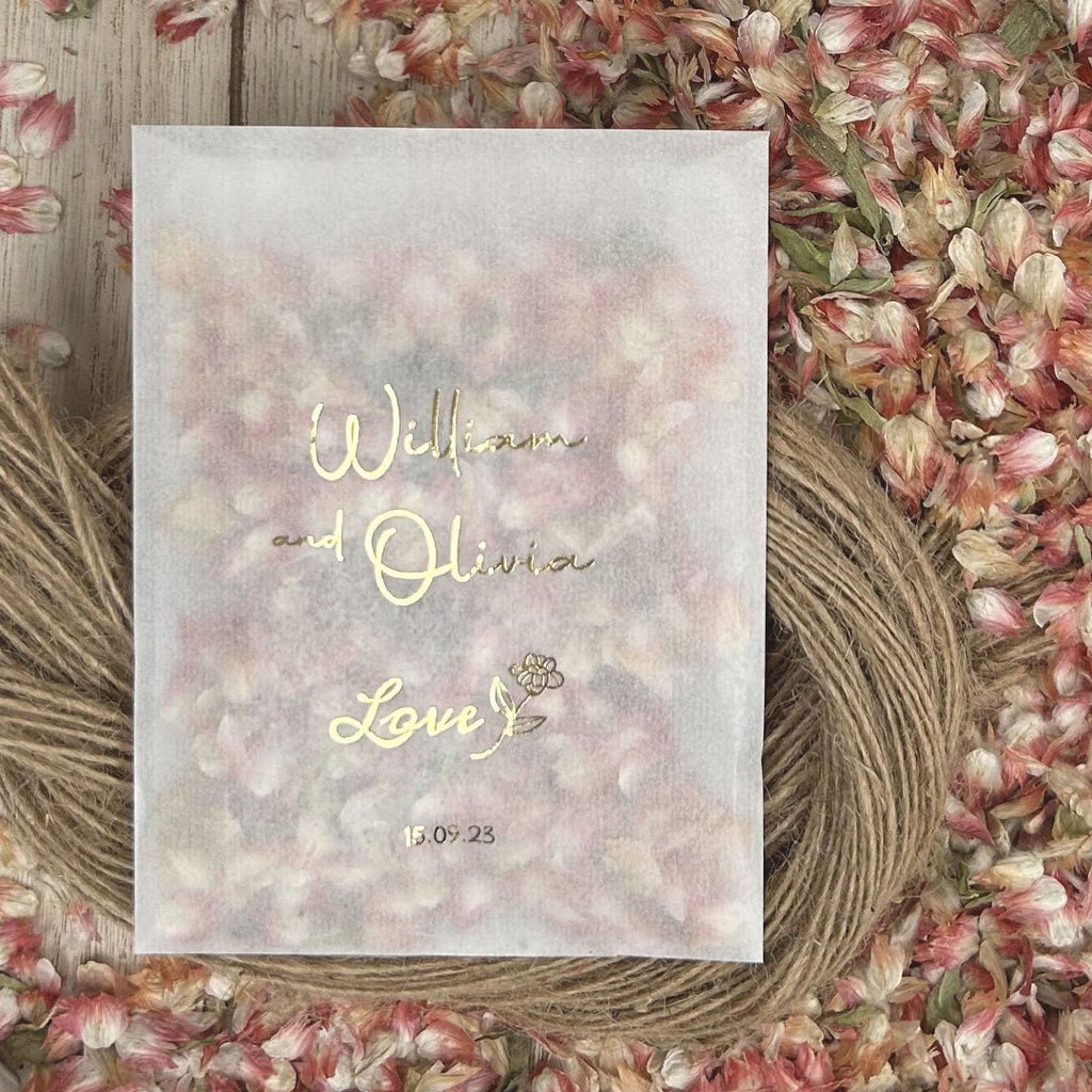 Personalised Foiled Glassine Confetti Packets - Floral Design 5 - Confetti Bee