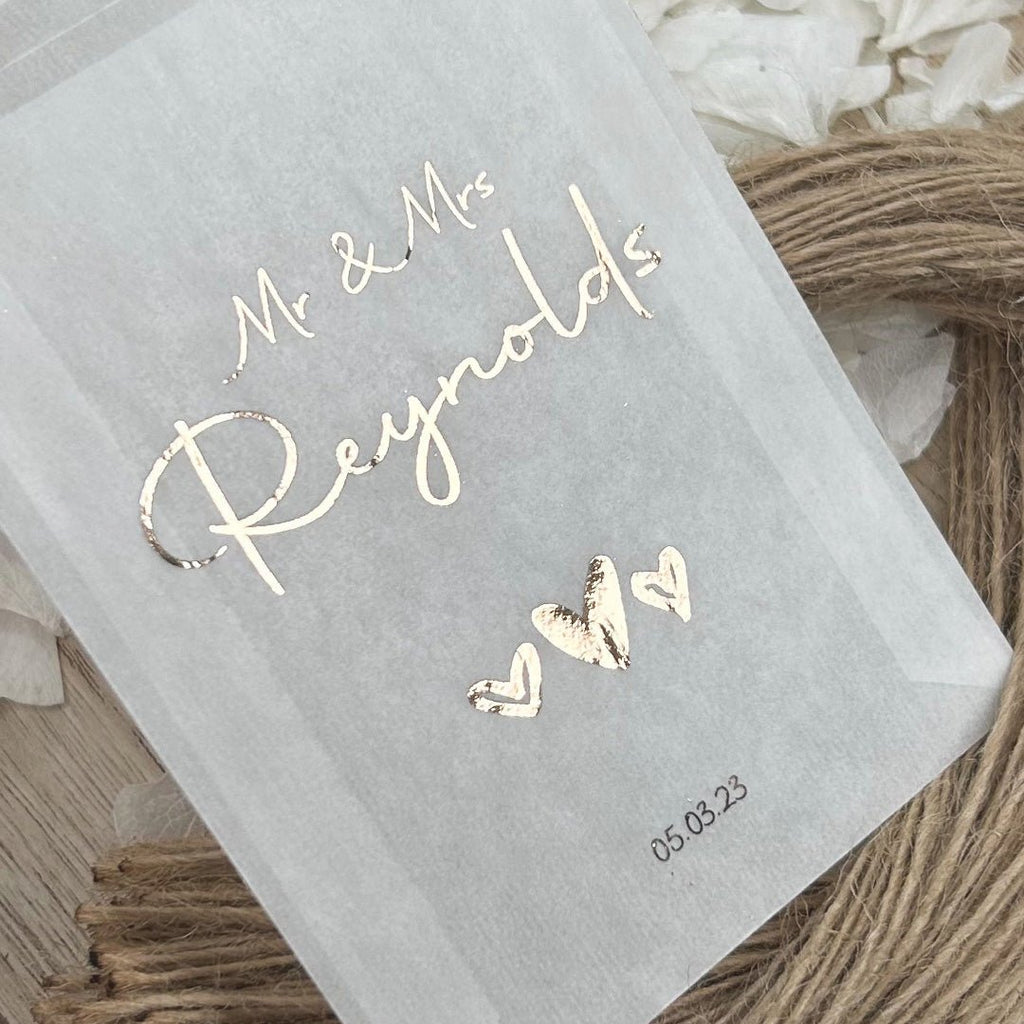 Personalised Foiled Glassine Confetti Packets - Hearts Design 1 - Confetti Bee