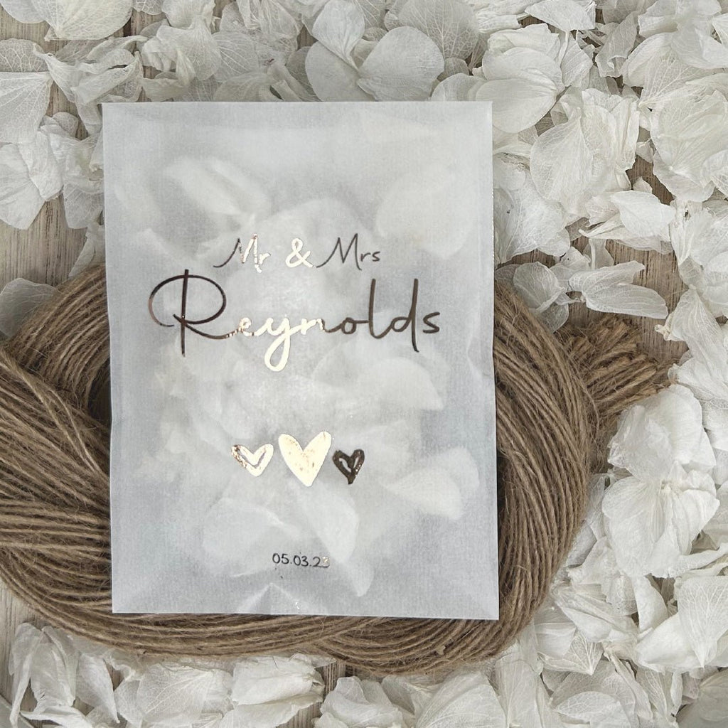 Personalised Foiled Glassine Confetti Packets - Hearts Design 1 - Confetti Bee