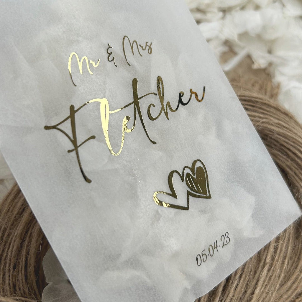 Personalised Foiled Glassine Confetti Packets - Hearts Design 2 - Confetti Bee