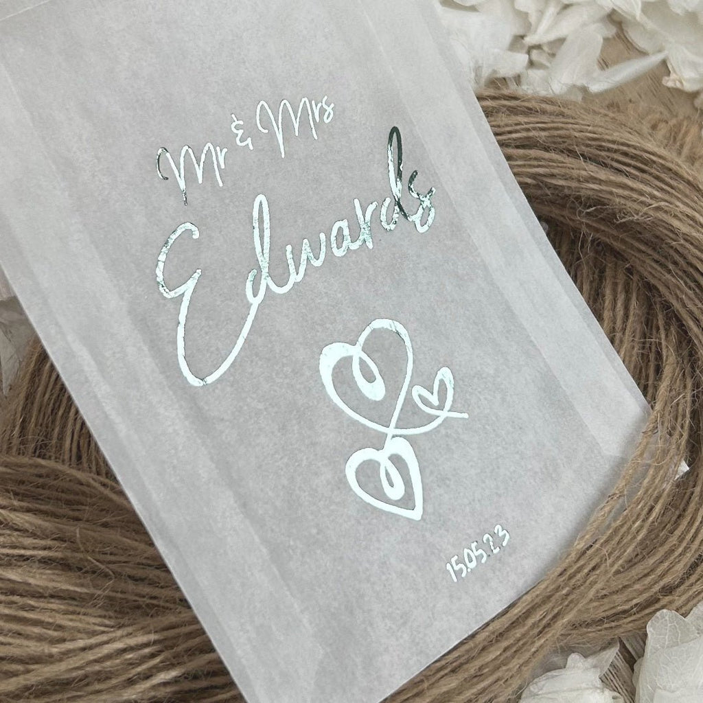 Personalised Foiled Glassine Confetti Packets - Hearts Design 3 - Confetti Bee
