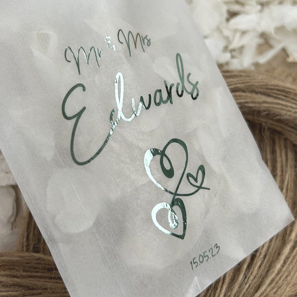 Personalised Foiled Glassine Confetti Packets - Hearts Design 3 - Confetti Bee
