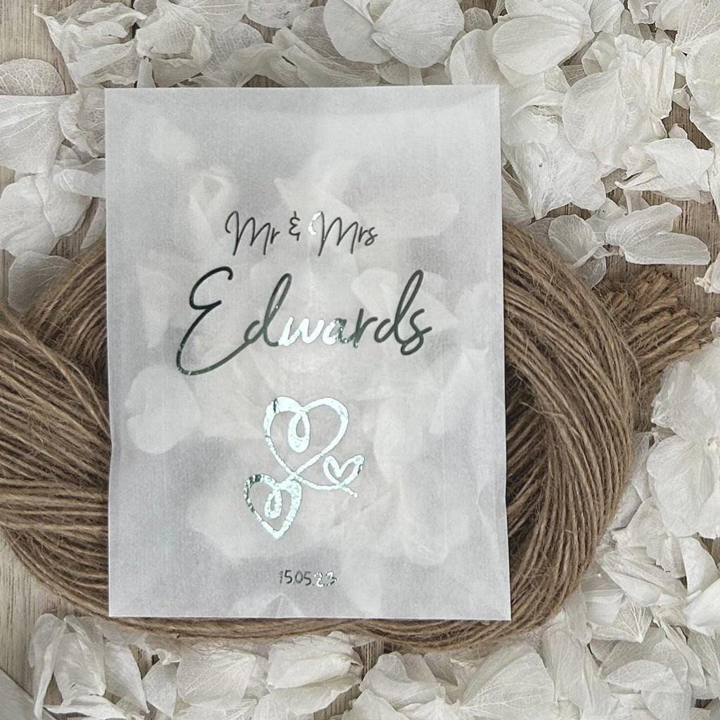 Personalised Foiled Glassine Confetti Packets - Hearts Design 3 - Confetti Bee