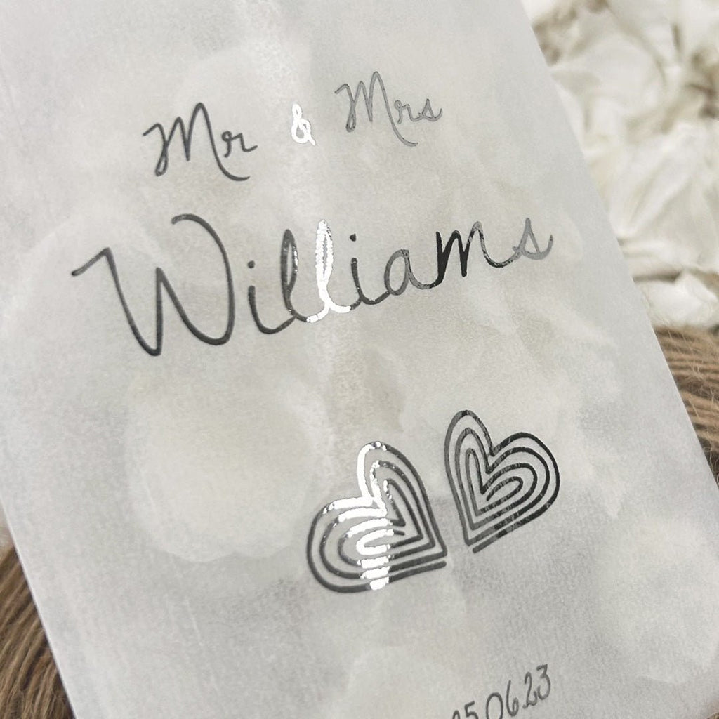 Personalised Foiled Glassine Confetti Packets - Hearts Design 5 - Confetti Bee