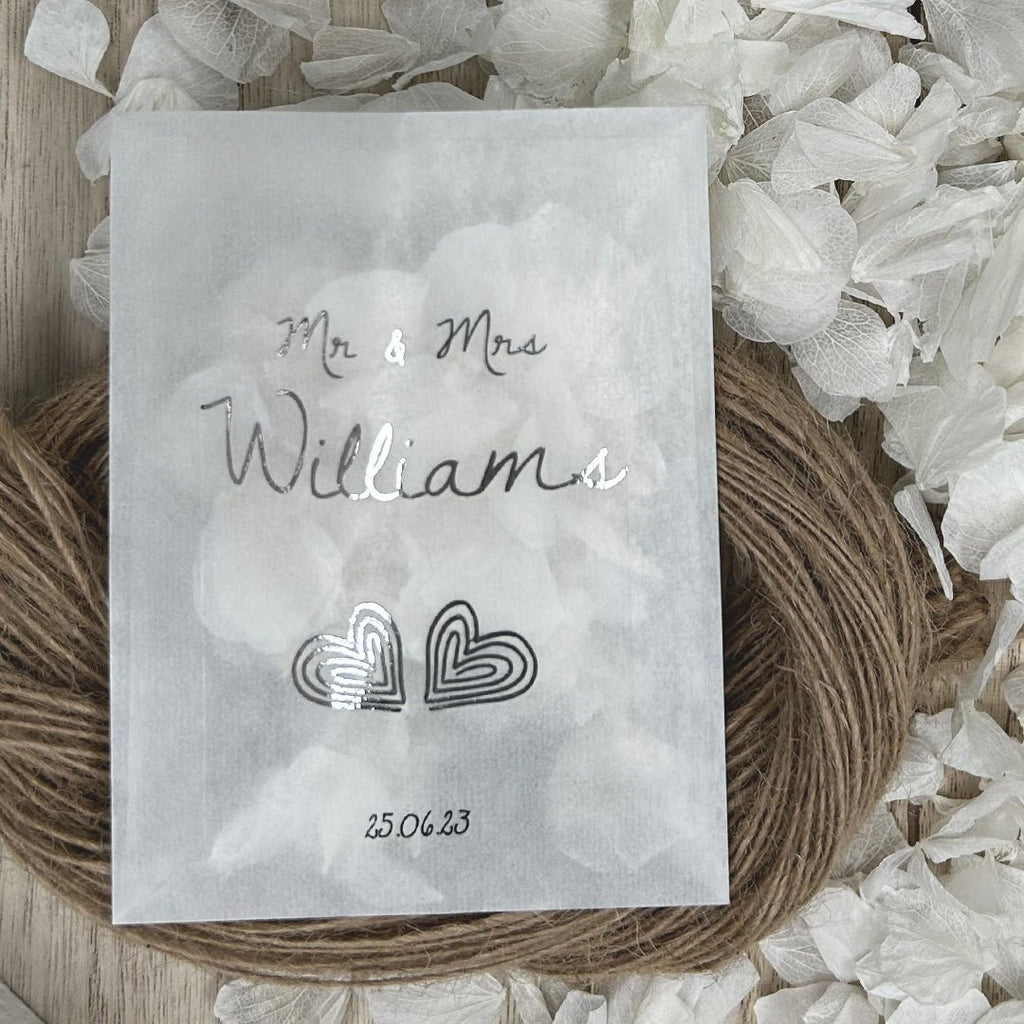 Personalised Foiled Glassine Confetti Packets - Hearts Design 5 - Confetti Bee