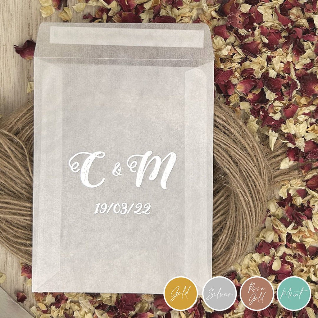 Personalised Foiled Glassine Confetti Packets - Initials Design 2 - Confetti Bee