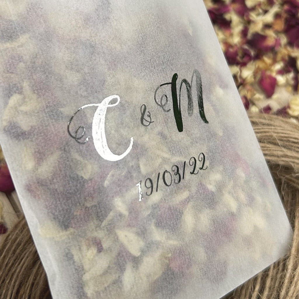 Personalised Foiled Glassine Confetti Packets - Initials Design 2 - Confetti Bee