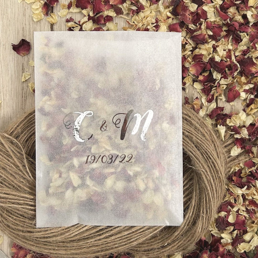 Personalised Foiled Glassine Confetti Packets - Initials Design 2 - Confetti Bee