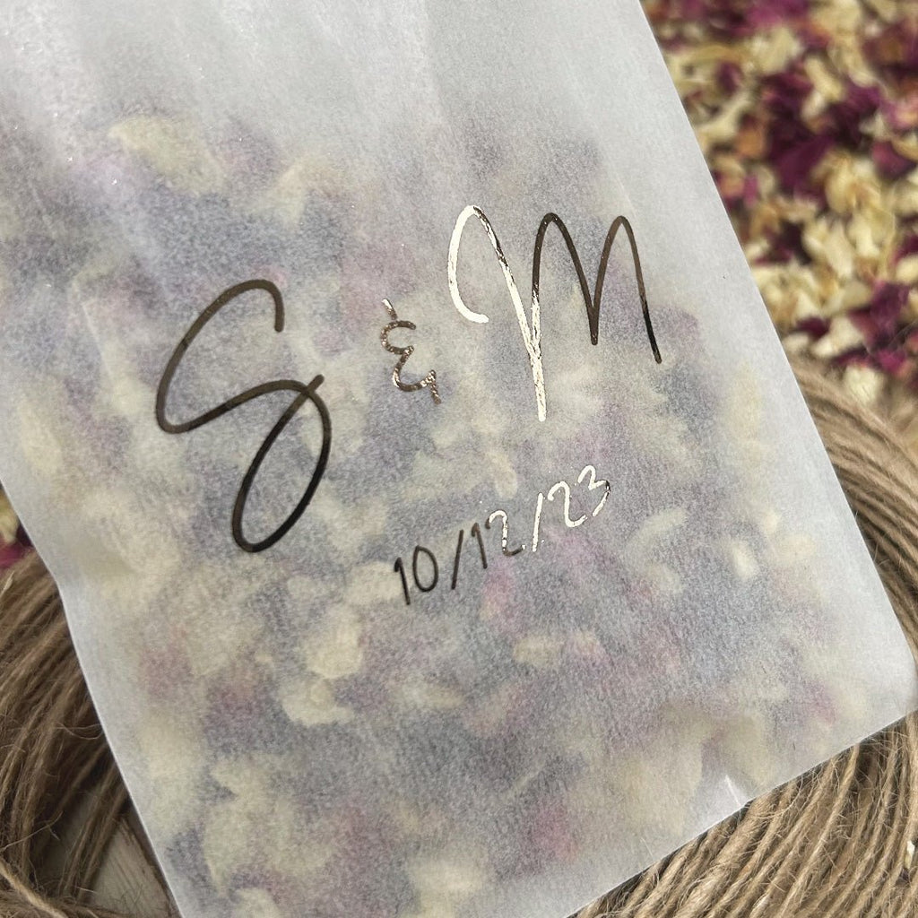 Personalised Foiled Glassine Confetti Packets - Initials Design 3 - Confetti Bee