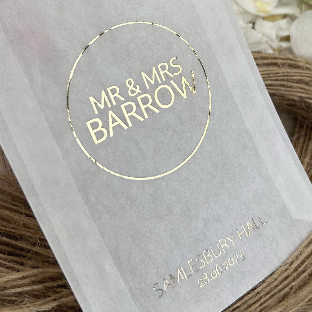 Personalised Foiled Glassine Confetti Packets - Mr & Mrs Design 10 - Confetti Bee