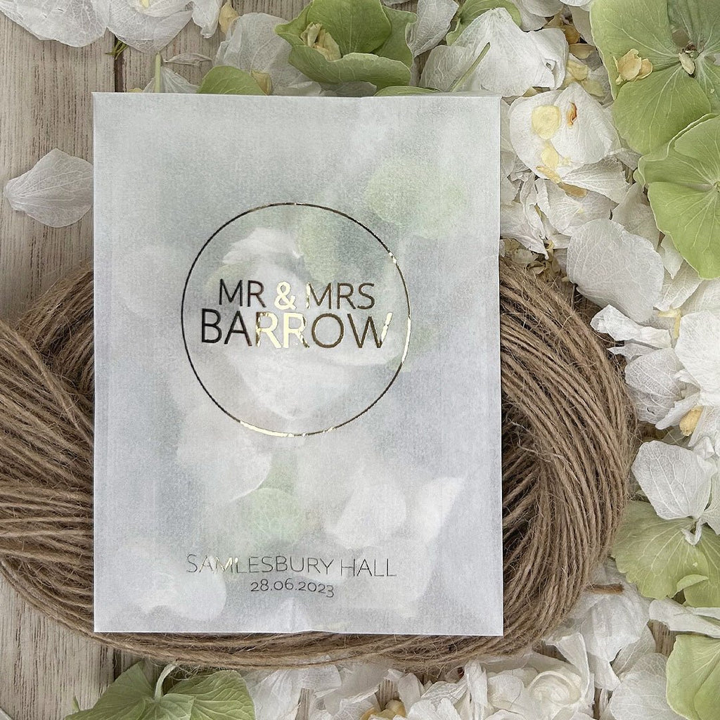 Personalised Foiled Glassine Confetti Packets - Mr & Mrs Design 10 - Confetti Bee