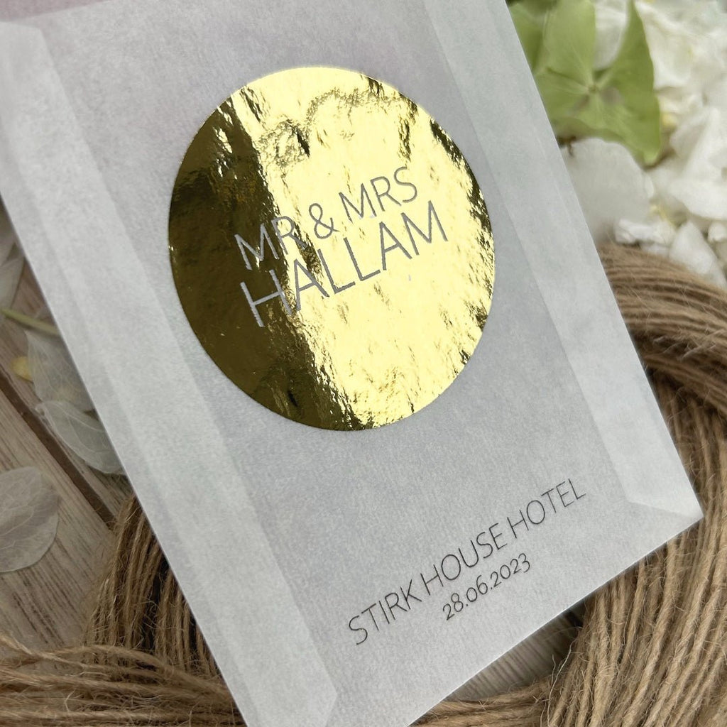 Personalised Foiled Glassine Confetti Packets - Mr & Mrs Design 11 - Confetti Bee