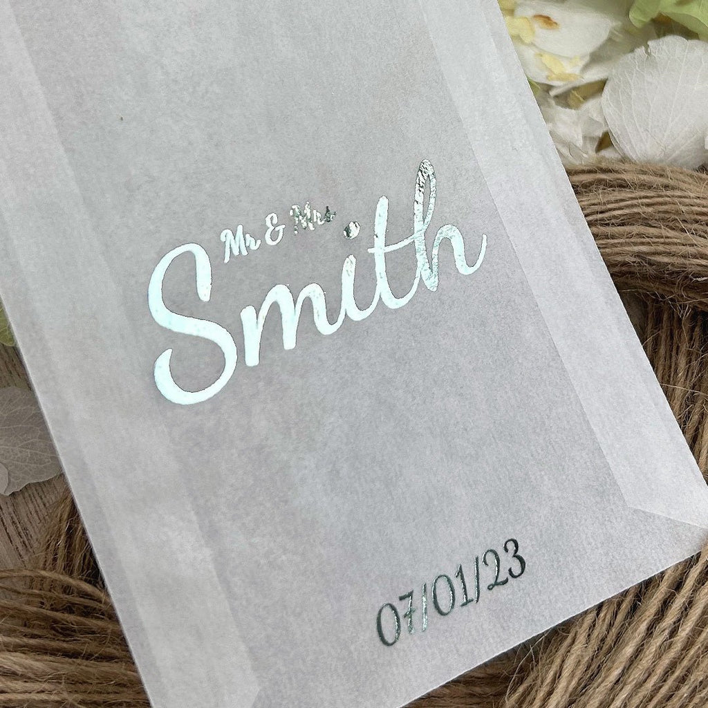 Personalised Foiled Glassine Confetti Packets - Mr & Mrs Design 2 - Confetti Bee