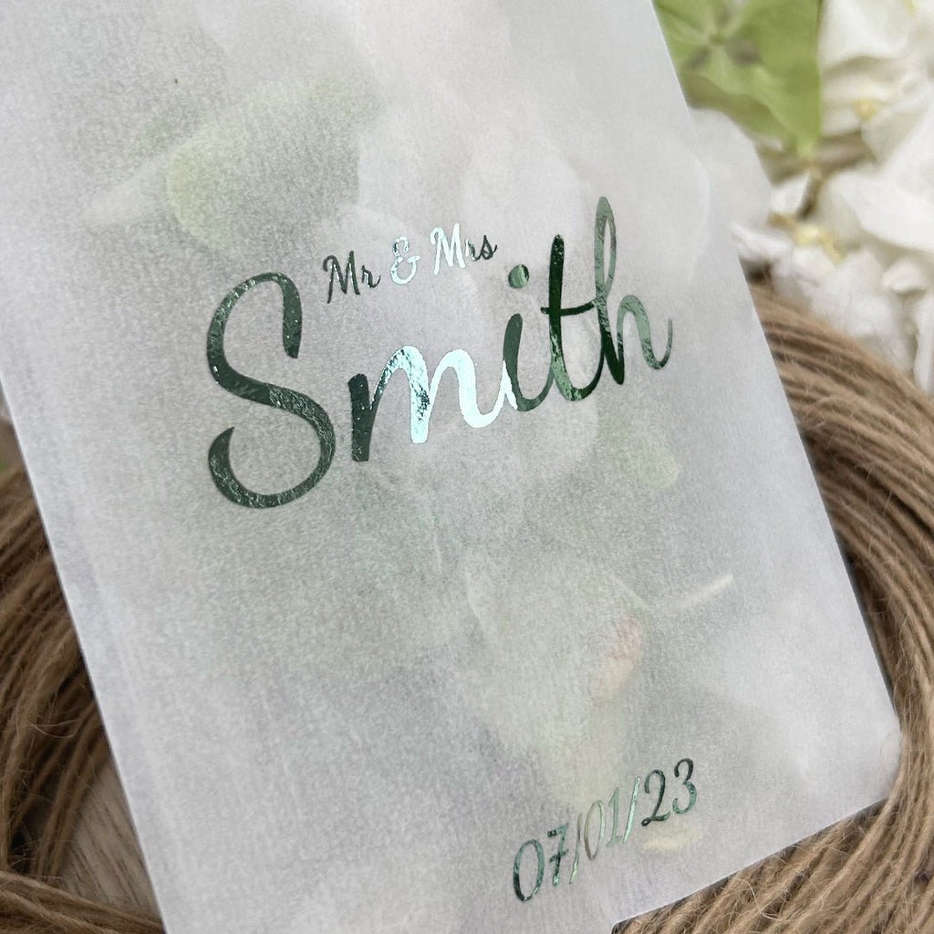 Personalised Foiled Glassine Confetti Packets - Mr & Mrs Design 2 - Confetti Bee