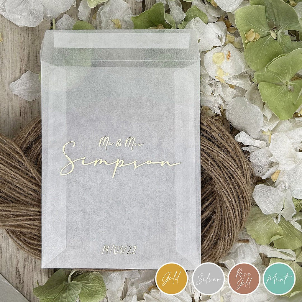 Personalised Foiled Glassine Confetti Packets - Mr & Mrs Design 5 - Confetti Bee