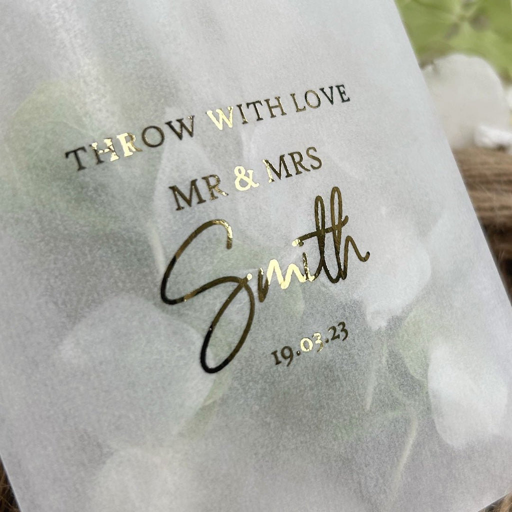 Personalised Foiled Glassine Confetti Packets - Mr & Mrs Design 6 - Confetti Bee