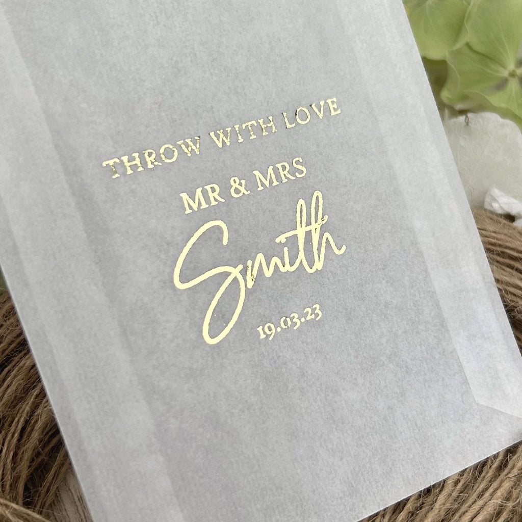 Personalised Foiled Glassine Confetti Packets - Mr & Mrs Design 6 - Confetti Bee