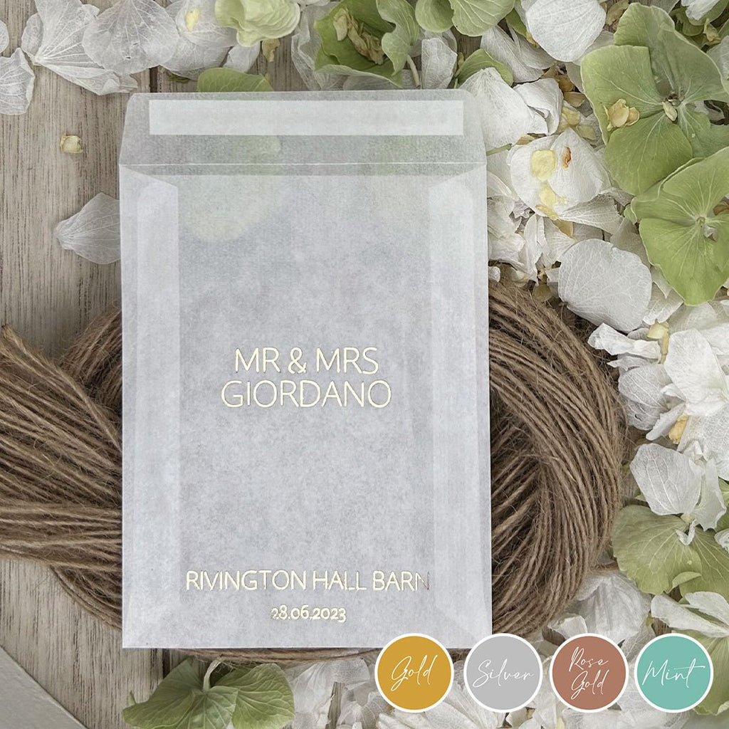 Personalised Foiled Glassine Confetti Packets - Mr & Mrs Design 9 - Confetti Bee