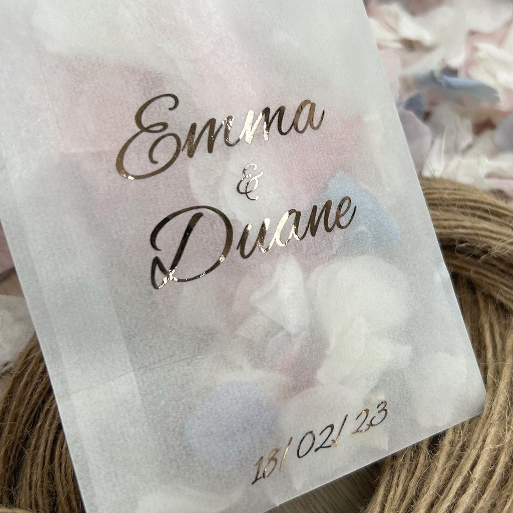 Personalised Foiled Glassine Confetti Packets - Names Design 4 - Confetti Bee