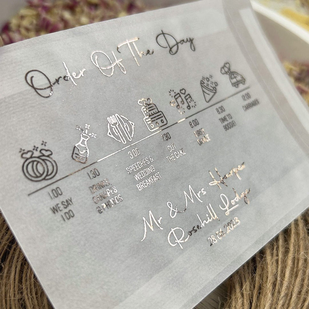 Personalised Foiled Glassine Confetti Packets - Order Of The Day Design 3 - Confetti Bee