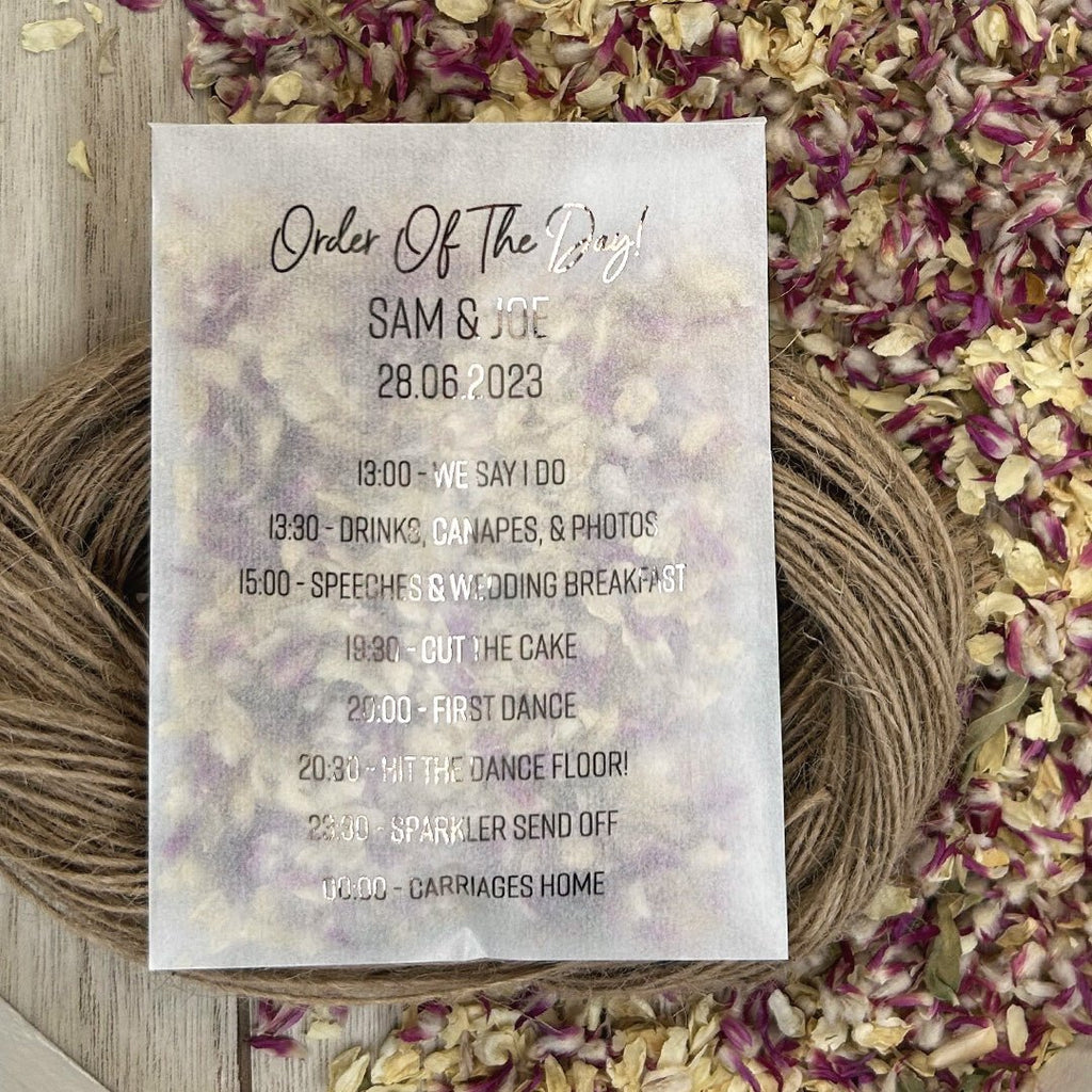 Personalised Foiled Glassine Confetti Packets - Order Of The Day Design 5 - Confetti Bee