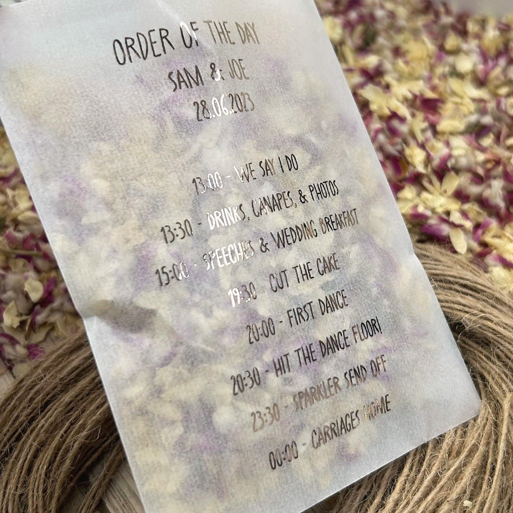 Personalised Foiled Glassine Confetti Packets - Order Of The Day Design 6 - Confetti Bee