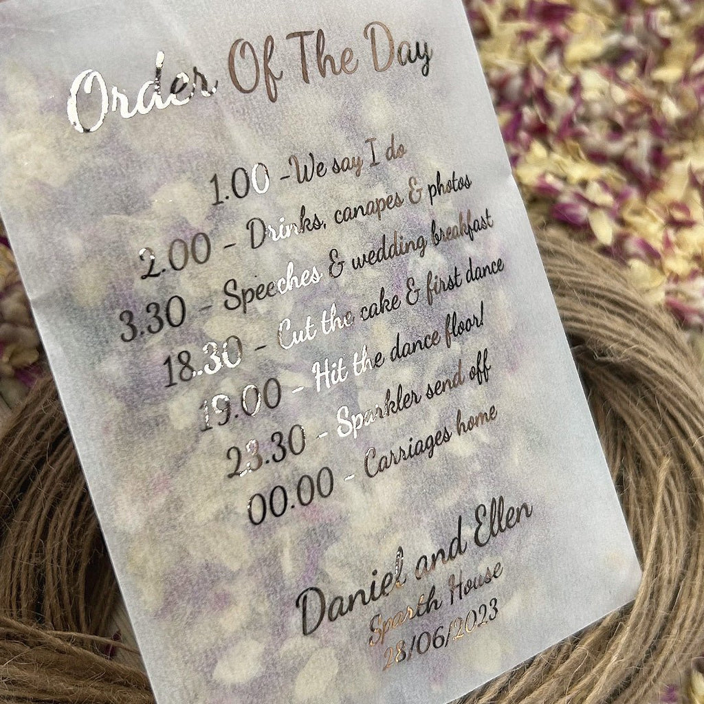 Personalised Foiled Glassine Confetti Packets - Order Of The Day Design 9 - Confetti Bee