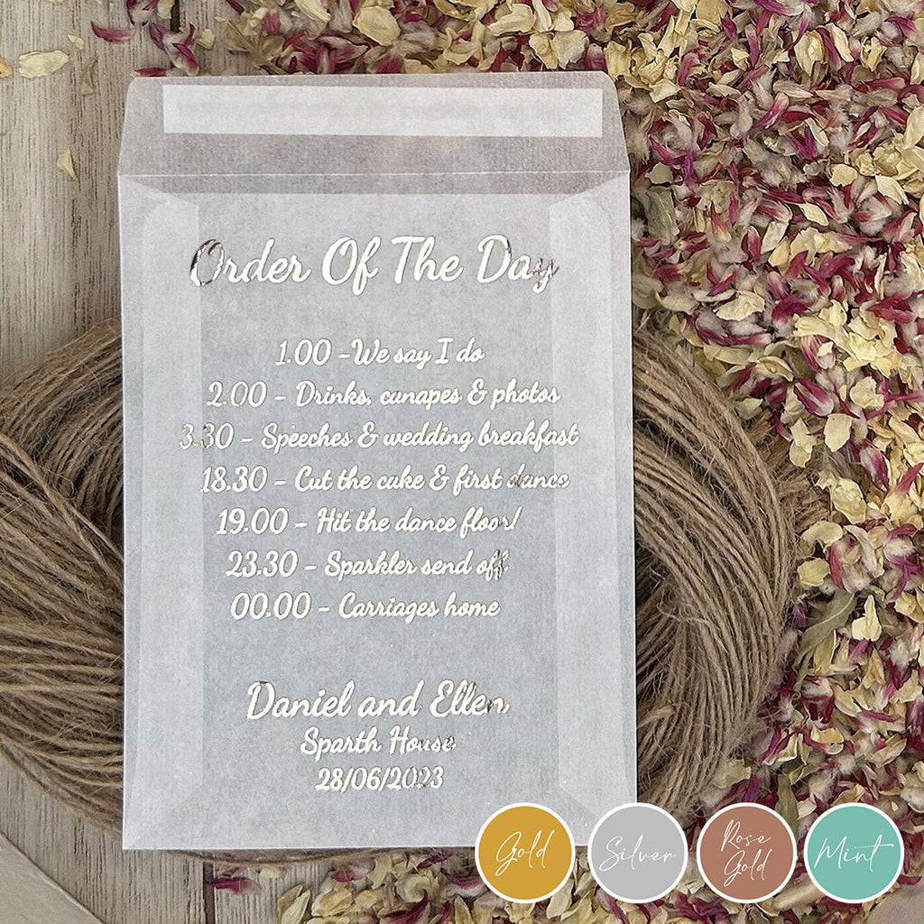 Personalised Foiled Glassine Confetti Packets - Order Of The Day Design 9 - Confetti Bee