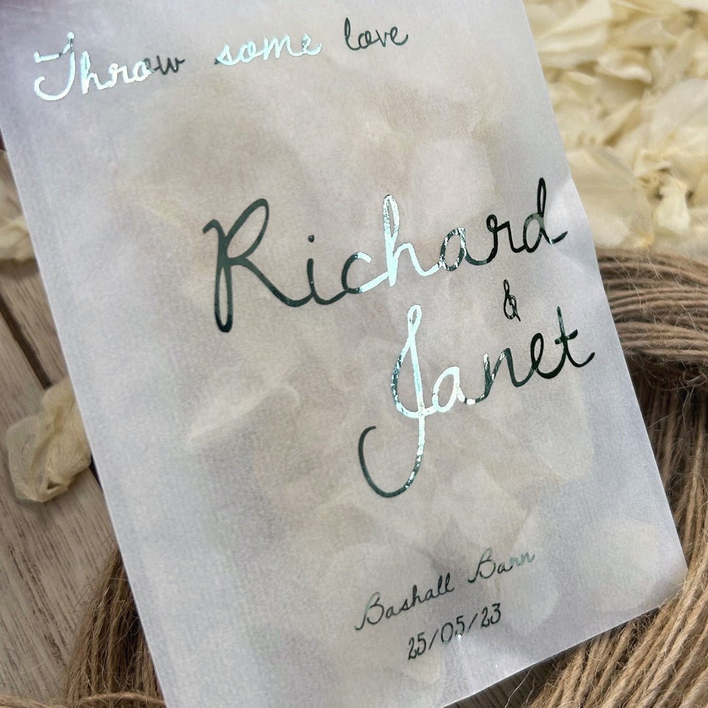 Personalised Foiled Glassine Confetti Packets - Place Name Design 2 - Confetti Bee