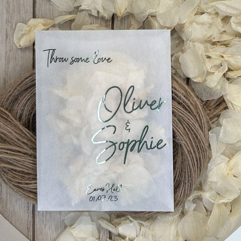 Personalised Foiled Glassine Confetti Packets - Place Name Design 3 - Confetti Bee