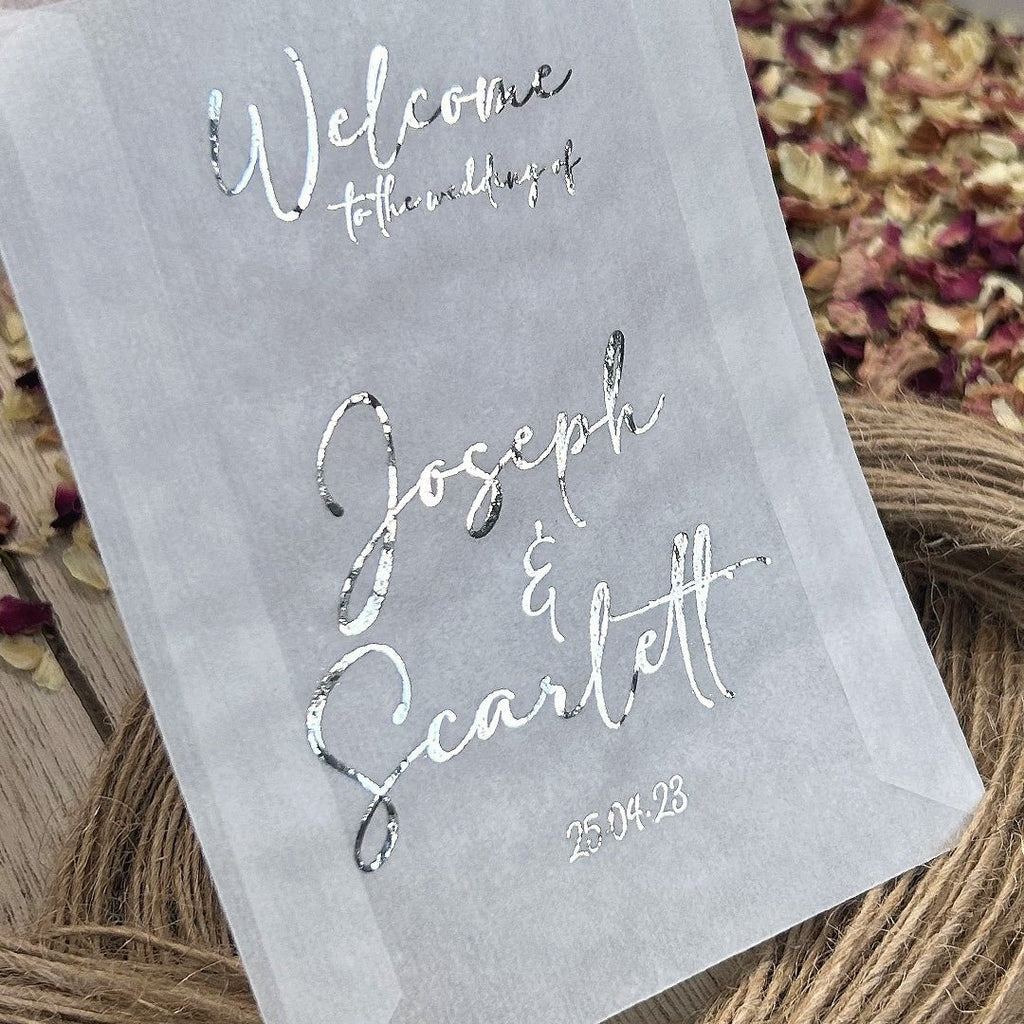 Personalised Foiled Glassine Confetti Packets - Welcome Design 1 - Confetti Bee