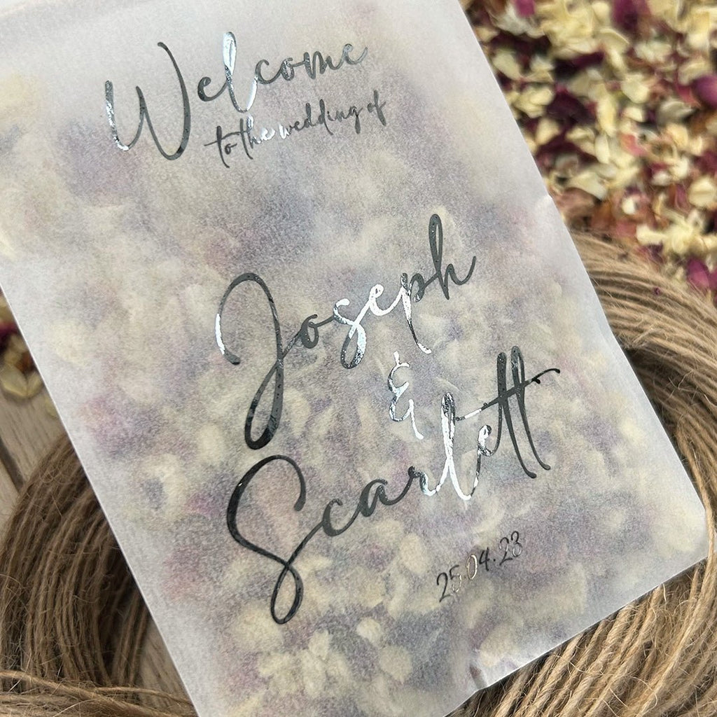 Personalised Foiled Glassine Confetti Packets - Welcome Design 1 - Confetti Bee