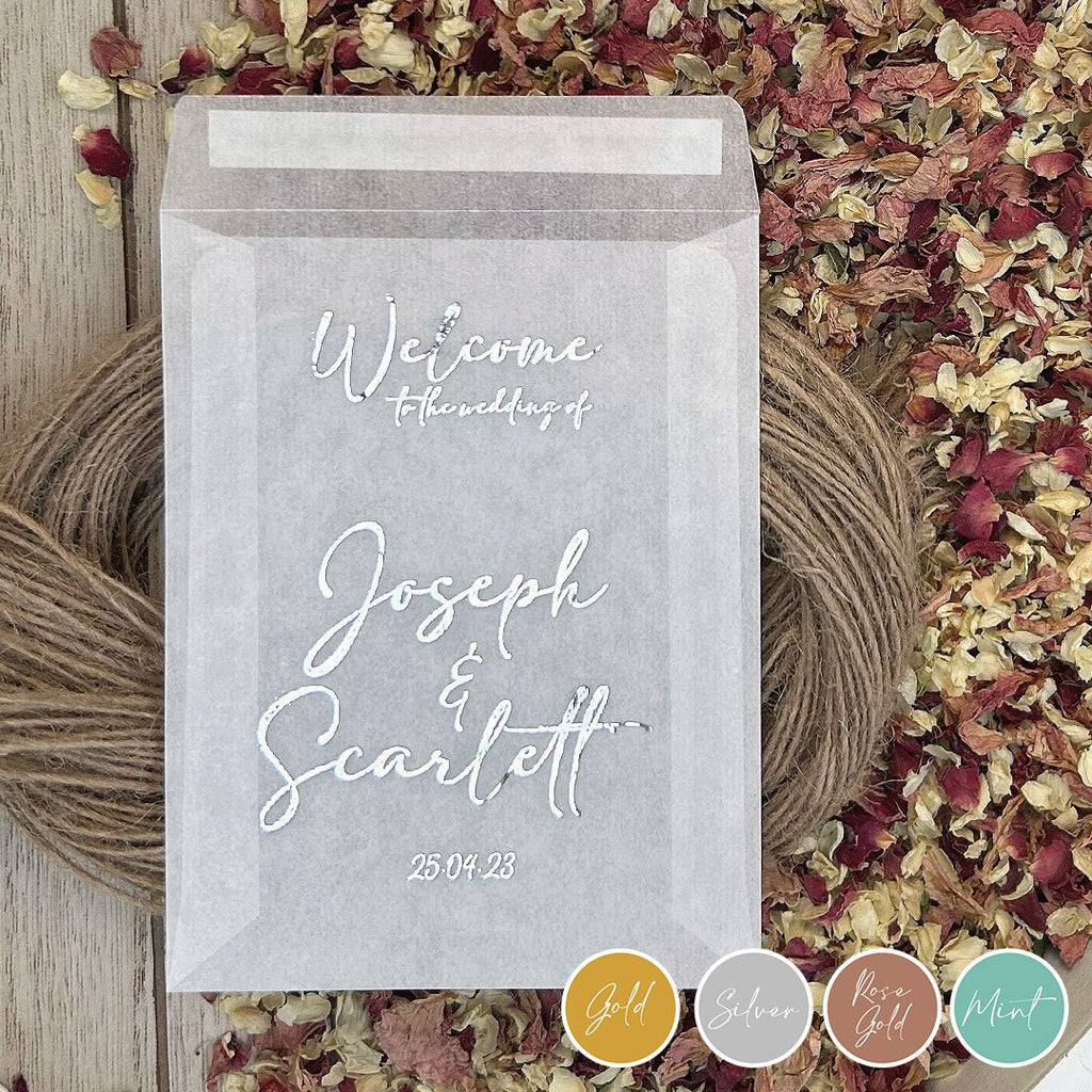 Personalised Foiled Glassine Confetti Packets - Welcome Design 1 - Confetti Bee