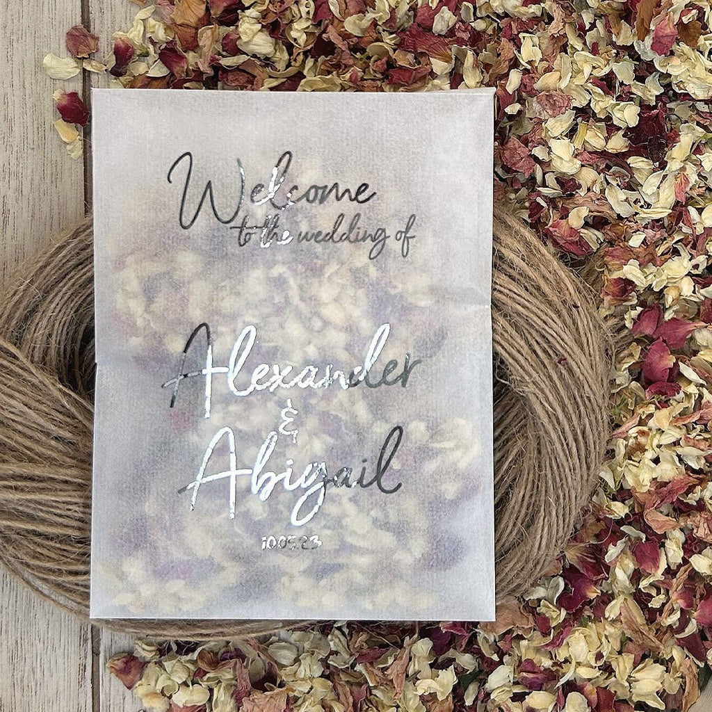 Personalised Foiled Glassine Confetti Packets - Welcome Design 3 - Confetti Bee