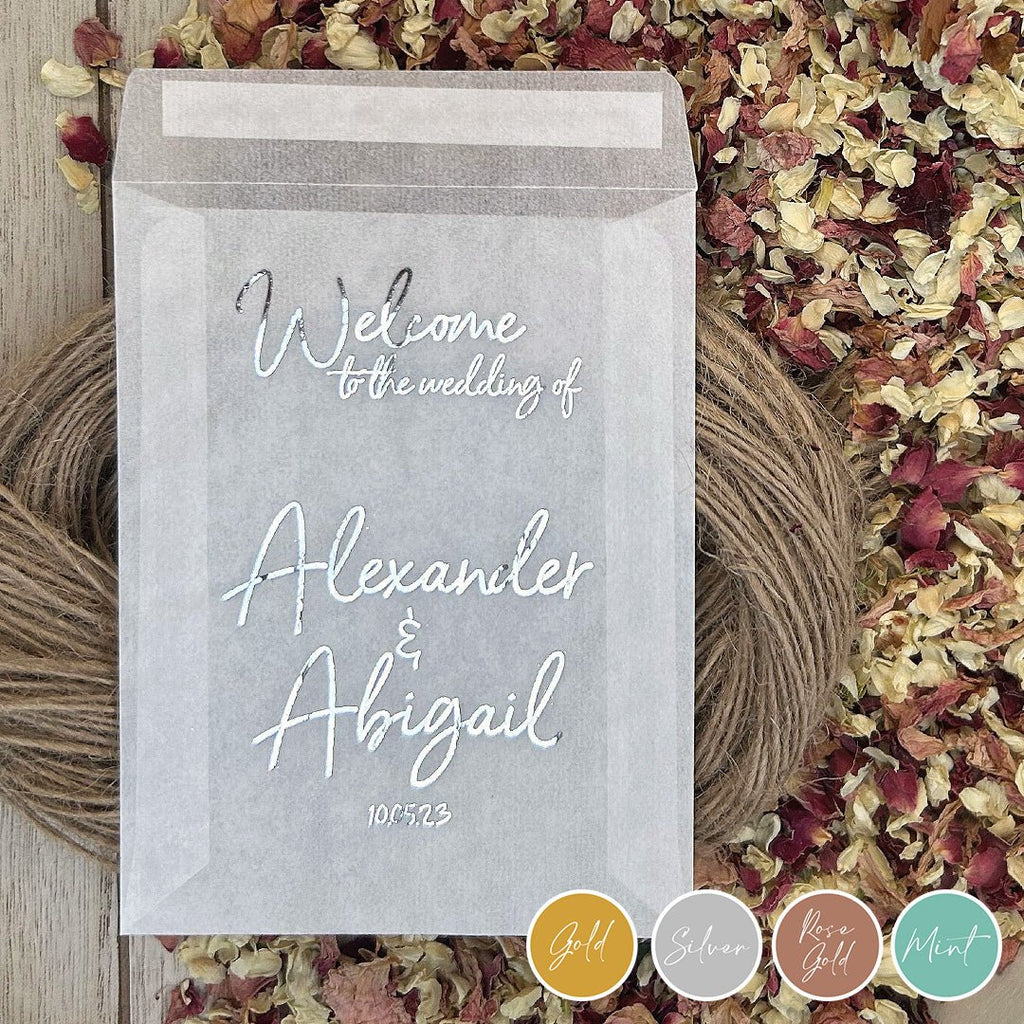 Personalised Foiled Glassine Confetti Packets - Welcome Design 3 - Confetti Bee