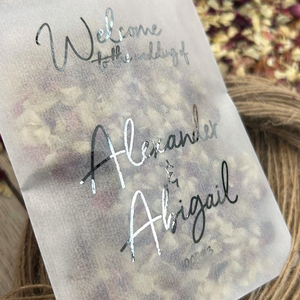 Personalised Foiled Glassine Confetti Packets - Welcome Design 3 - Confetti Bee